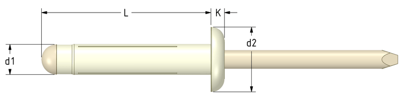 Trhací nýty základní rozměry