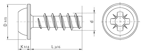 Šrouby do plastu TCE-PZD30 základní rozměry